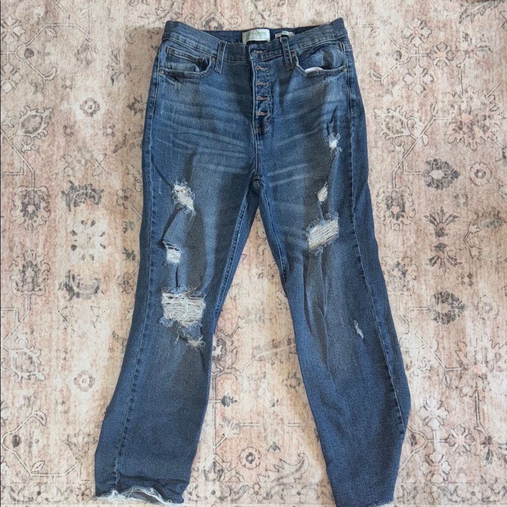 Celebrity Pink Blue Ankle Cropped Jeans with Distressed Details